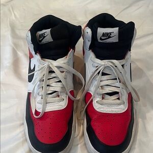 Nike Court Vision Red White Black High-Top Basketball Sneakers